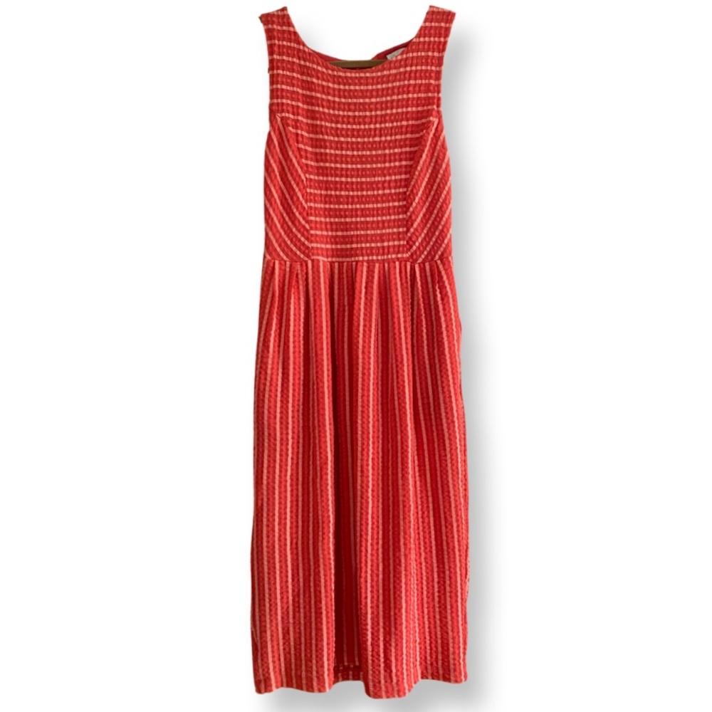 Anthropologie midi coral stripe dress with tie back size small